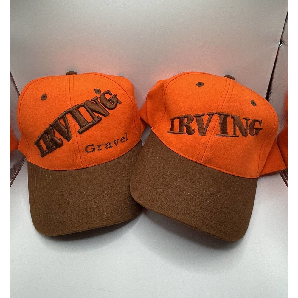 Lot 2 Irving Gravel Co Trucker Hats Orange Brown Embroidered Adjustable ATT